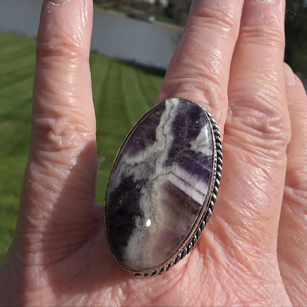 Natural Chevron Amethyst Gemstone Ring in 925 Sterling Silver (7)
